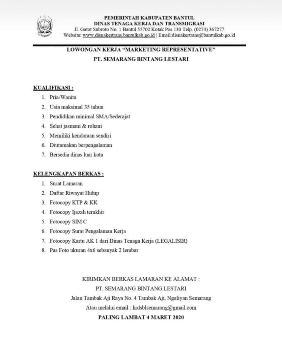 Info Lowongan Kerja Dari Disnakertrans Bantul Website Kalurahan Sendangsari