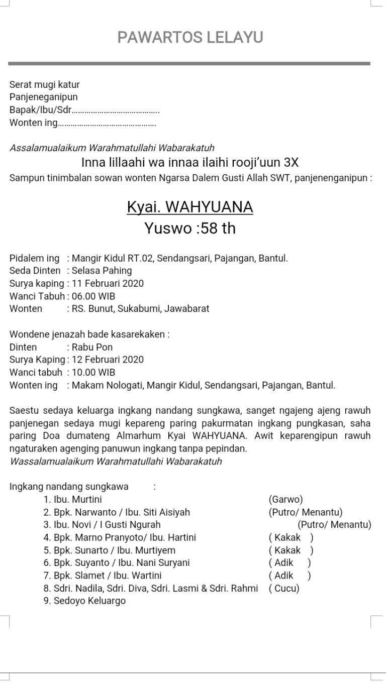 Lelayu Berita Duka Dusun Mangir Kidul Website Kalurahan Sendangsari
