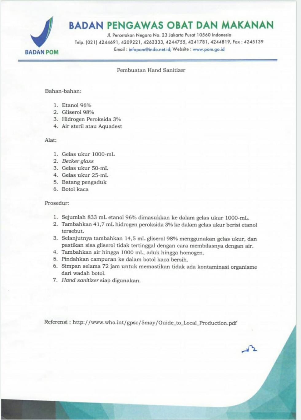 Pedoman Pembuatan Hand Sanitizer Website Kalurahan Sendangsari